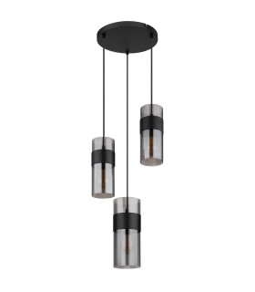 Scarfina Cluster Pendant Ceiling Light Matt Black Smoke Glass Shade 3x E27-2