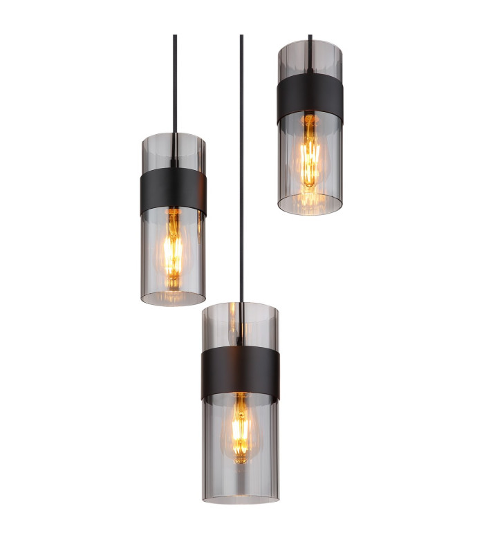 Scarfina Cluster Pendant Ceiling Light Matt Black Smoke Glass Shade 3x E27-3