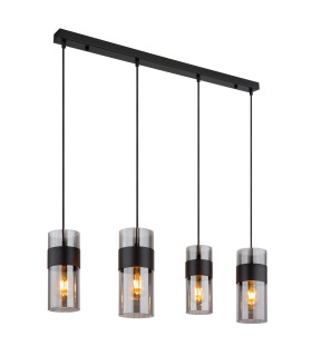 Scarfina Bar Pendant Ceiling Light Matt Black Smoke Glass Shade 4x E27-1