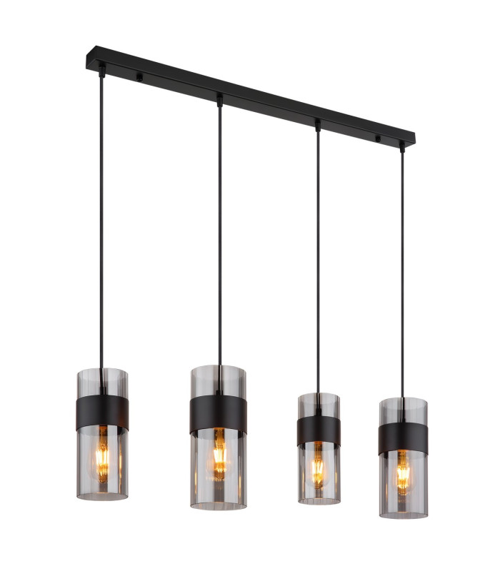 Scarfina Bar Pendant Ceiling Light Matt Black Smoke Glass Shade 4x E27-1