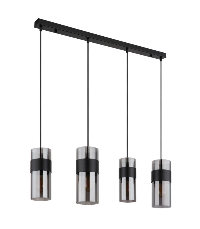 Scarfina Bar Pendant Ceiling Light Matt Black Smoke Glass Shade 4x E27-2