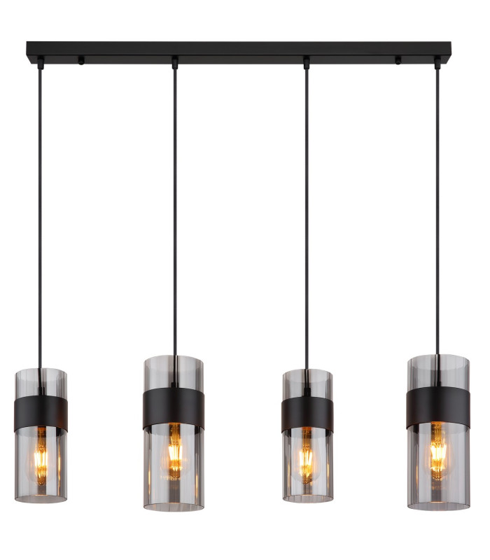 Scarfina Bar Pendant Ceiling Light Matt Black Smoke Glass Shade 4x E27-3