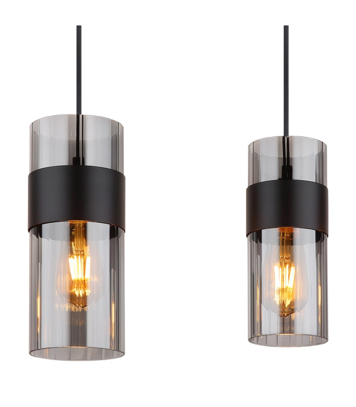 Scarfina Bar Pendant Ceiling Light Matt Black Smoke Glass Shade 4x E27-4