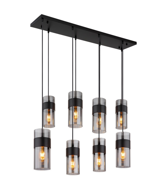 Scarfina Cluster Pendant Ceiling Light Matt Black Smoke Glass Shade 8x E27-1
