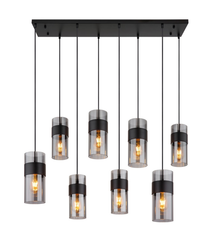 Scarfina Cluster Pendant Ceiling Light Matt Black Smoke Glass Shade 8x E27-3