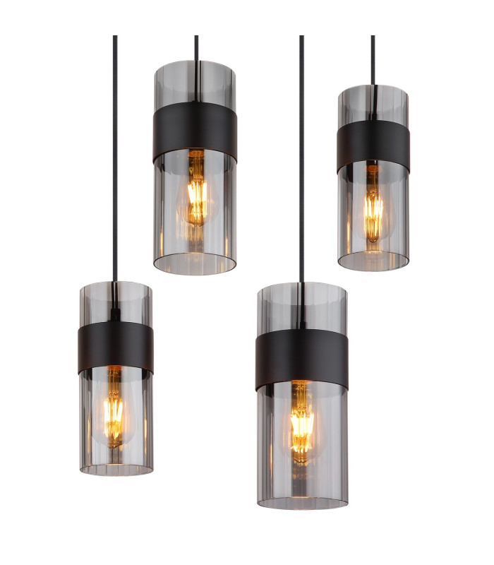 Scarfina Cluster Pendant Ceiling Light Matt Black Smoke Glass Shade 8x E27-4