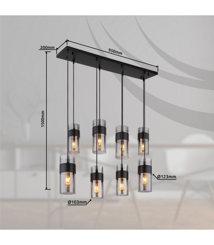 Scarfina Cluster Pendant Ceiling Light Matt Black Smoke Glass Shade 8x E27-7