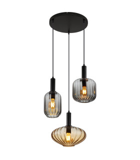 Valletta Cluster Pendant Ceiling Light Matt Black Glass Shade 3x E27-1