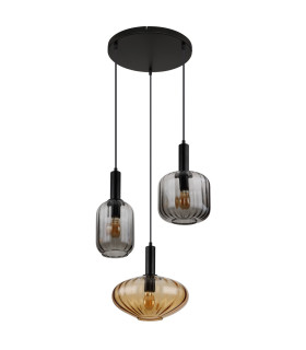 Valletta Cluster Pendant Ceiling Light Matt Black Glass Shade 3x E27-2