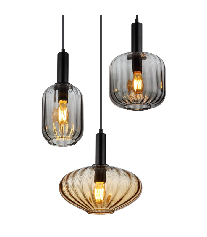 Valletta Cluster Pendant Ceiling Light Matt Black Glass Shade 3x E27-3
