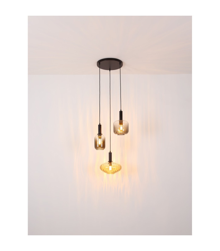 Valletta Cluster Pendant Ceiling Light Matt Black Glass Shade 3x E27-5