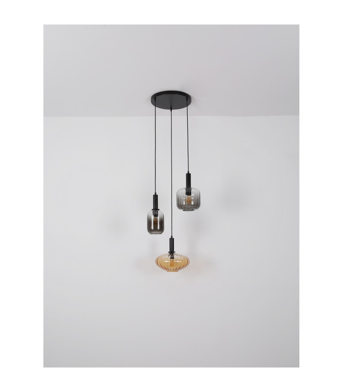 Valletta Cluster Pendant Ceiling Light Matt Black Glass Shade 3x E27-6