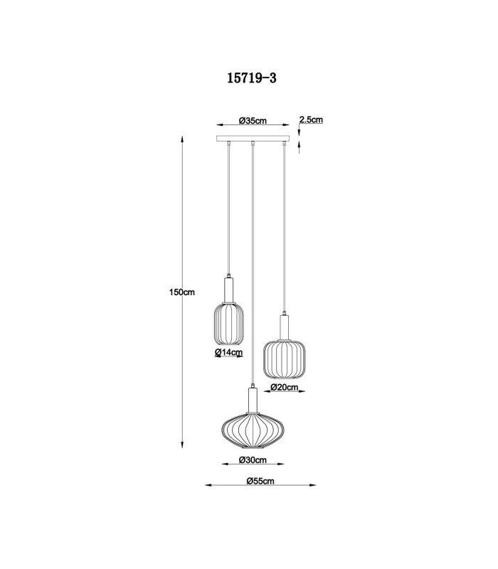 Valletta Cluster Pendant Ceiling Light Matt Black Glass Shade 3x E27-8