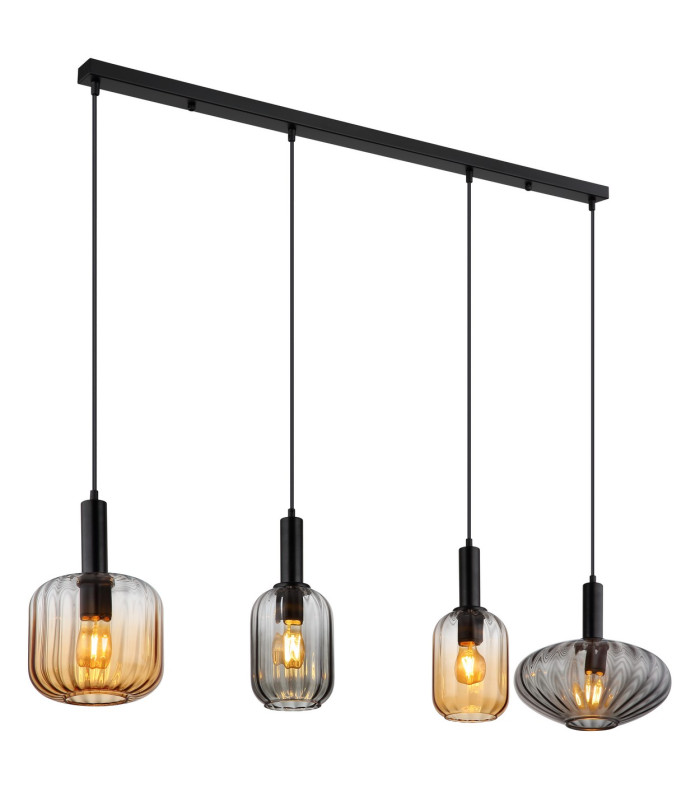 Valletta Bar Pendant Ceiling Light Matt Black Glass Shade 4x E27-1