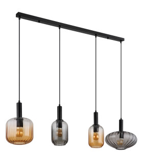 Valletta Bar Pendant Ceiling Light Matt Black Glass Shade 4x E27-2