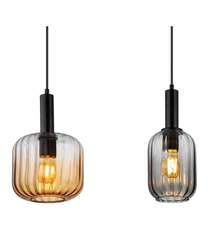 Valletta Bar Pendant Ceiling Light Matt Black Glass Shade 4x E27-4