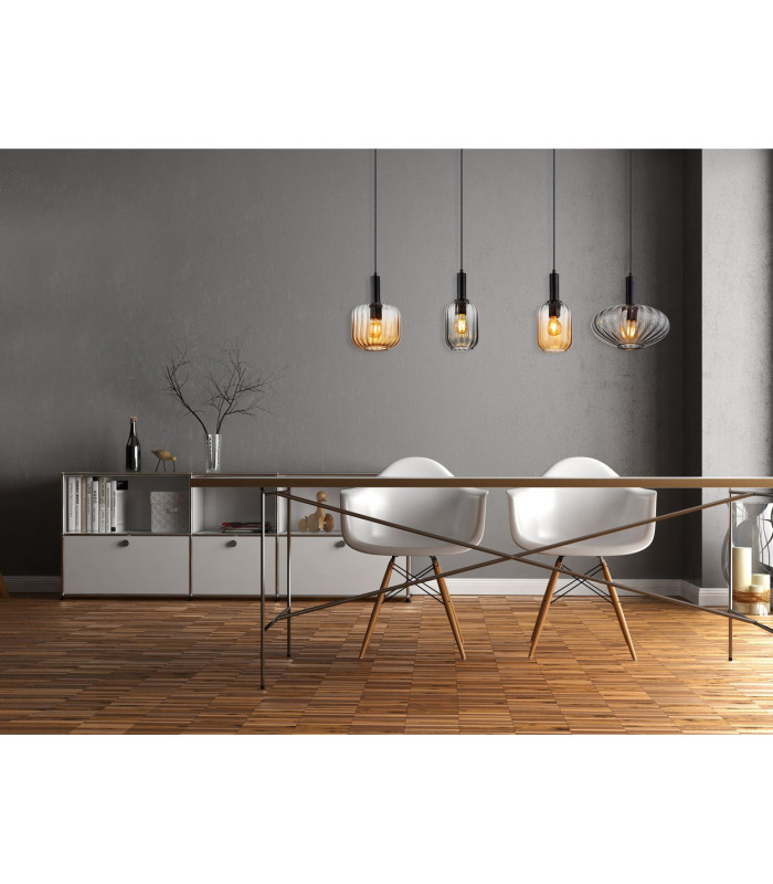 Valletta Bar Pendant Ceiling Light Matt Black Glass Shade 4x E27-5