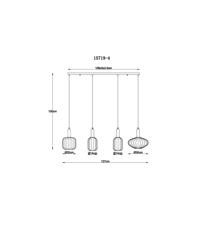 Valletta Bar Pendant Ceiling Light Matt Black Glass Shade 4x E27-6