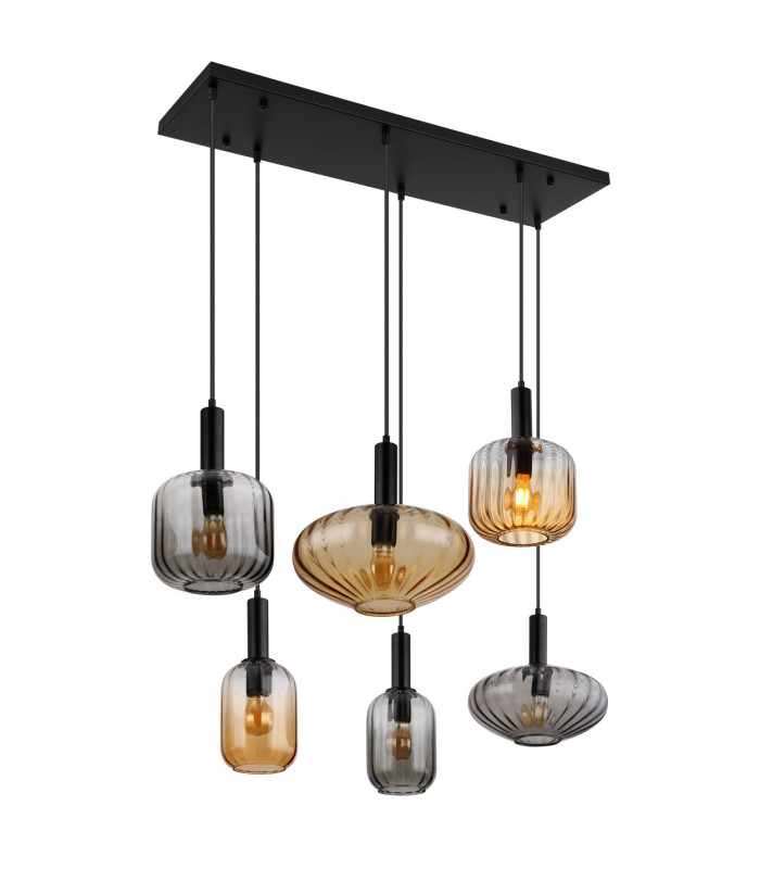Valletta Cluster Pendant Ceiling Light Matt Black Glass Shade 6x E27-2