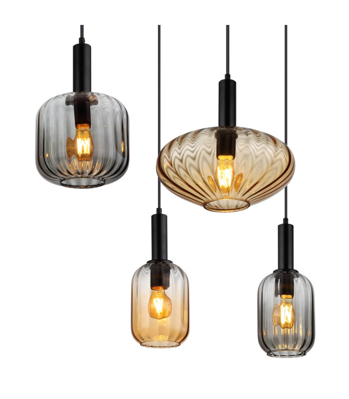 Valletta Cluster Pendant Ceiling Light Matt Black Glass Shade 6x E27-4