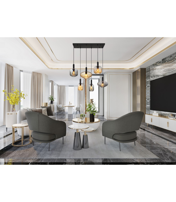 Valletta Cluster Pendant Ceiling Light Matt Black Glass Shade 6x E27-5