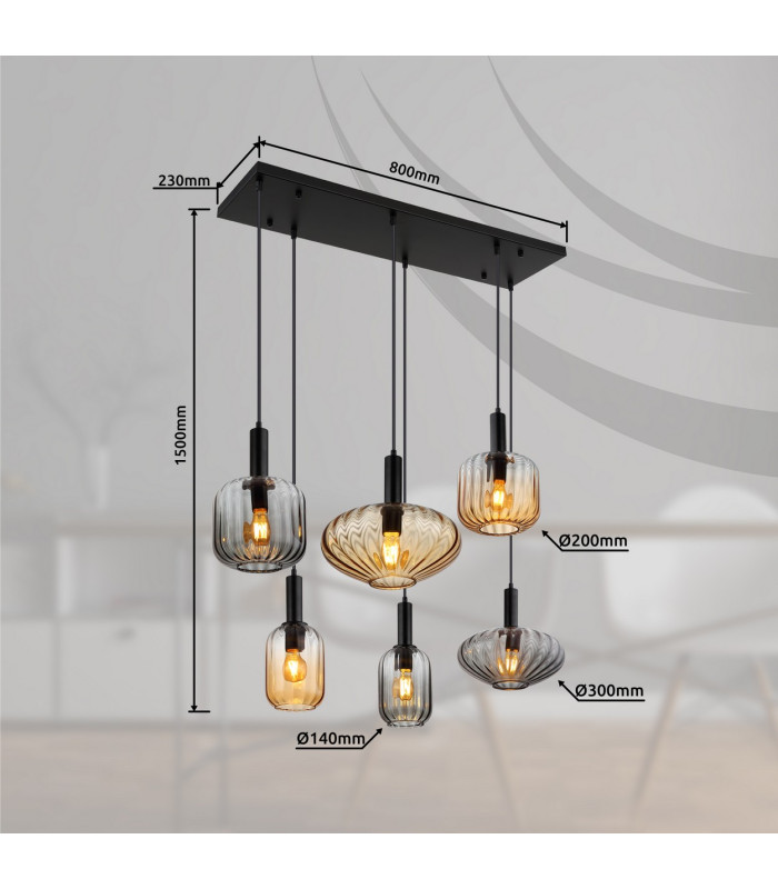 Valletta Cluster Pendant Ceiling Light Matt Black Glass Shade 6x E27-7