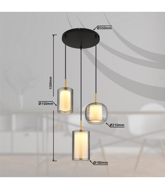 Lampigna Cluster Pendant Ceiling Light Matt Black Opal Glass Shade 3x LED 3000K-6