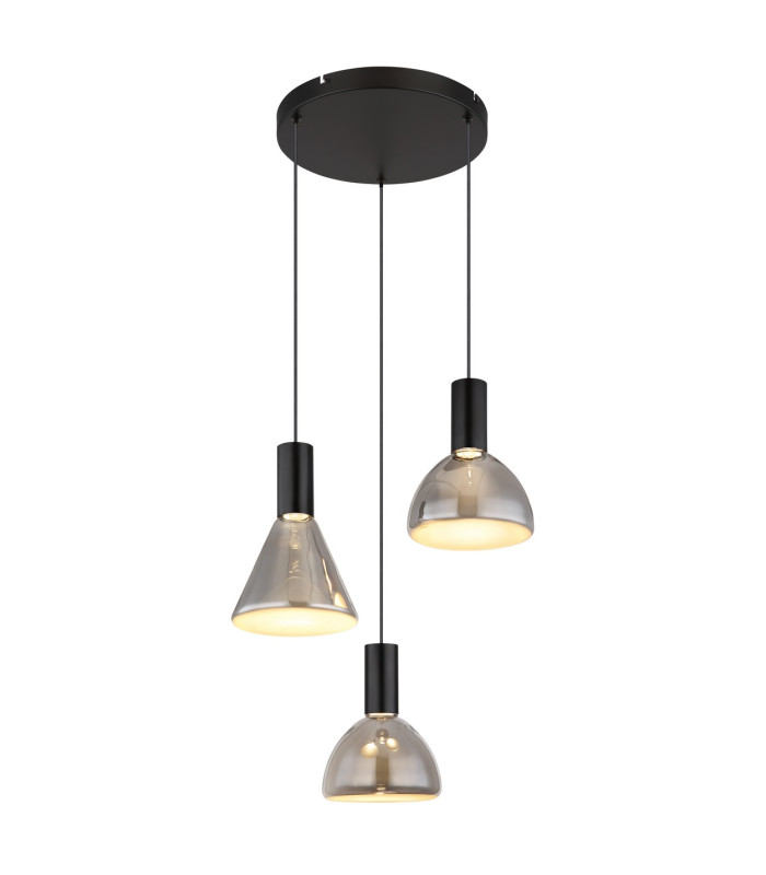 Labora Cluster Pendant Ceiling Light Matt Black Smoke Glass Shade 3x LED 3000K-1
