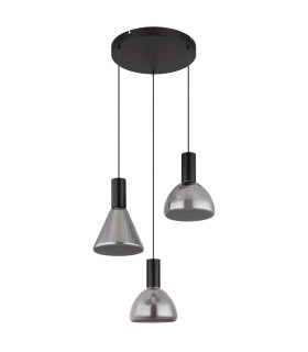Labora Cluster Pendant Ceiling Light Matt Black Smoke Glass Shade 3x LED 3000K-2