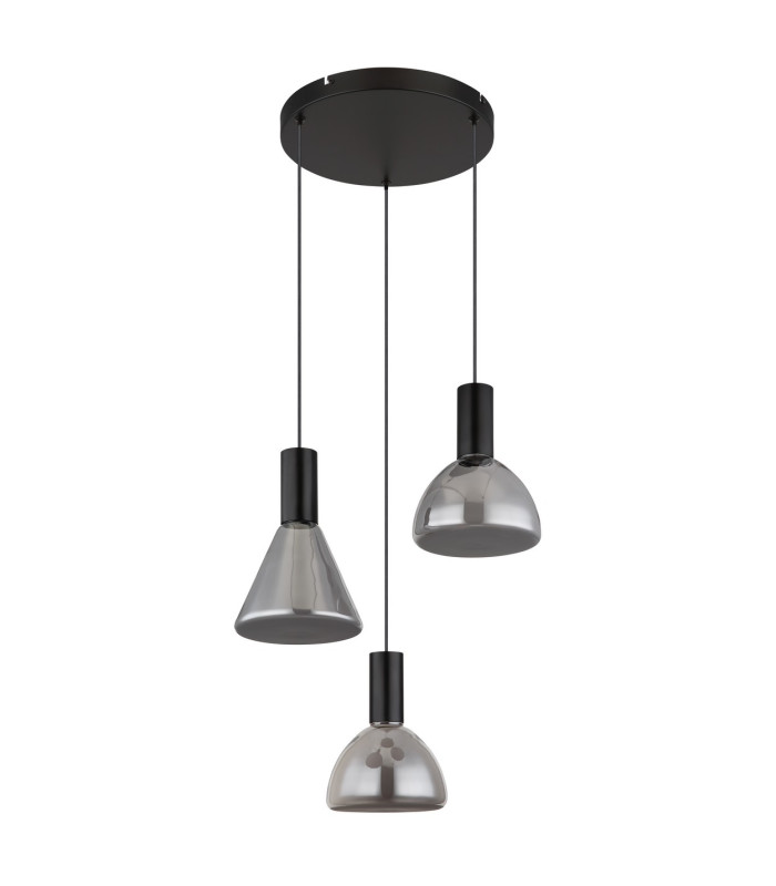 Labora Cluster Pendant Ceiling Light Matt Black Smoke Glass Shade 3x LED 3000K-2