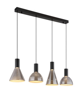 Labora Bar Pendant Ceiling Light Matt Black Smoke Glass Shade 4x LED 3000K-1