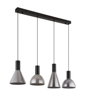 Labora Bar Pendant Ceiling Light Matt Black Smoke Glass Shade 4x LED 3000K-2