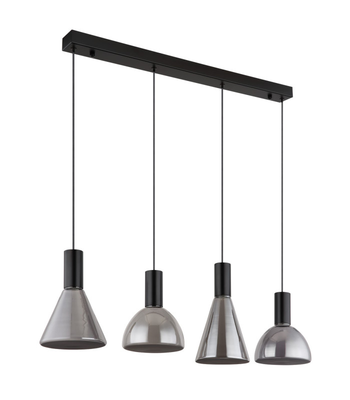 Labora Bar Pendant Ceiling Light Matt Black Smoke Glass Shade 4x LED 3000K-2
