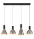 Labora Bar Pendant Ceiling Light Matt Black Smoke Glass Shade 4x LED 3000K-3