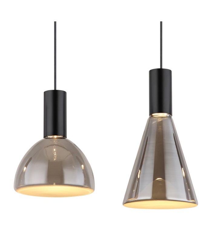 Labora Bar Pendant Ceiling Light Matt Black Smoke Glass Shade 4x LED 3000K-4