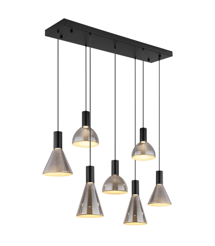 Labora Cluster Pendant Ceiling Light Matt Black Smoke Glass Shade 7x LED 3000K-1