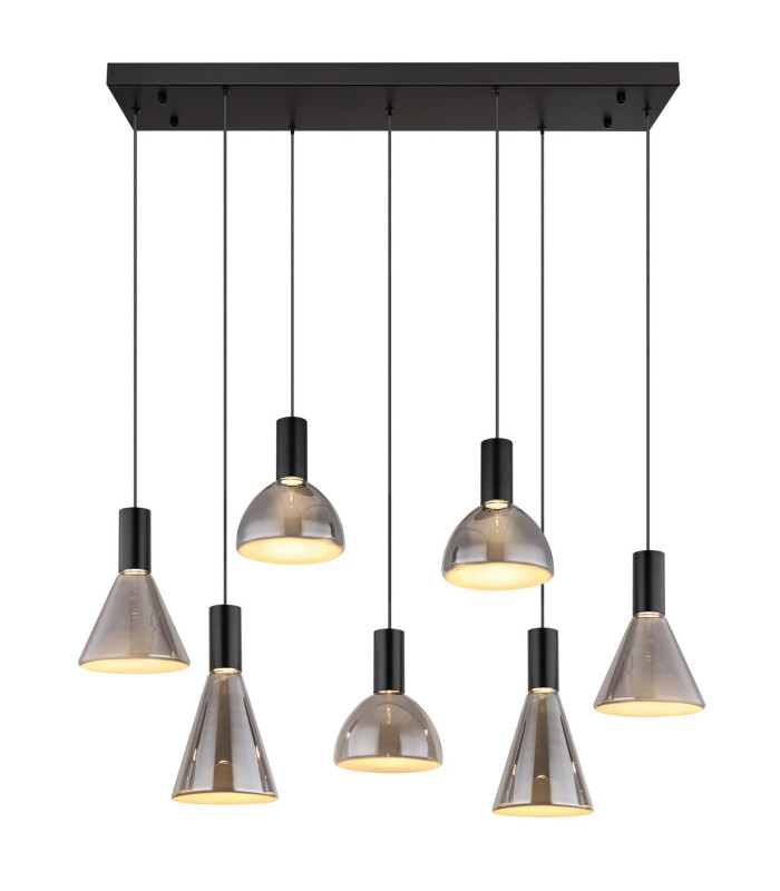 Labora Cluster Pendant Ceiling Light Matt Black Smoke Glass Shade 7x LED 3000K-3
