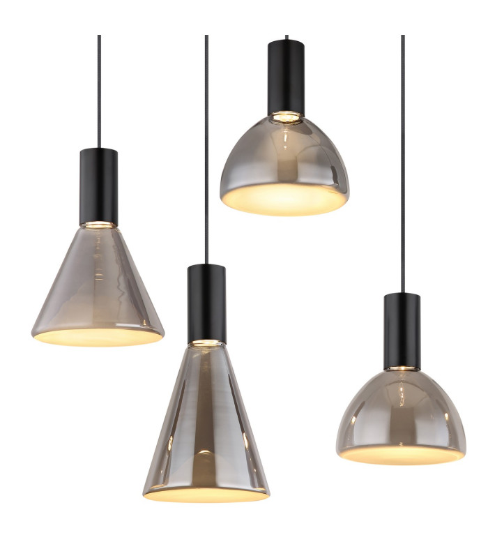 Labora Cluster Pendant Ceiling Light Matt Black Smoke Glass Shade 7x LED 3000K-4