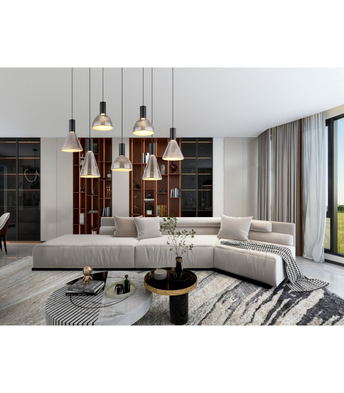 Labora Cluster Pendant Ceiling Light Matt Black Smoke Glass Shade 7x LED 3000K-5