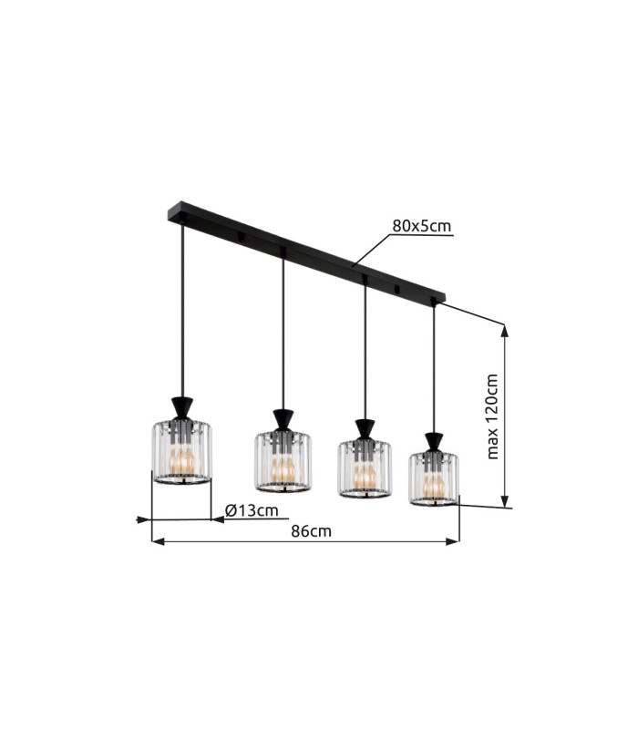 Jordana Bar Pendant Ceiling Light Matt Black 4x E27-8