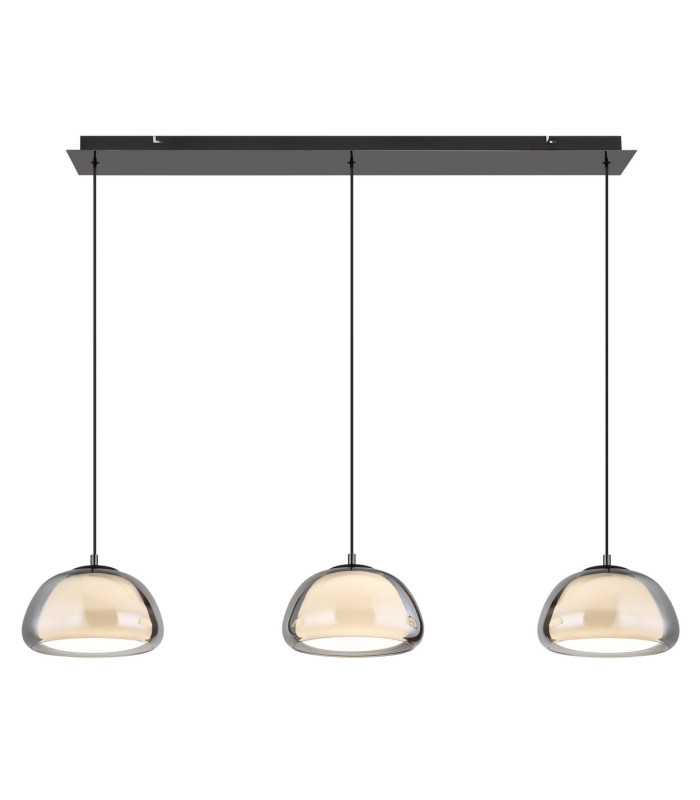 Avila Bar Pendant Ceiling Light Gunmetal Smoke Glass Shade 3x LED Dimmable 2700-6500K Remote Control-3