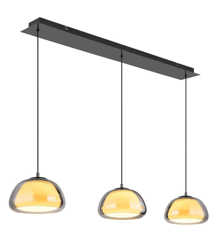 Avila Bar Pendant Ceiling Light Gunmetal Smoke Glass Shade 3x LED Dimmable 2700-6500K Remote Control-4