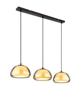 Jella Bar Pendant Ceiling Light Matt Black Smoke Glass Shade 3x E14-1