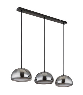 Jella Bar Pendant Ceiling Light Matt Black Smoke Glass Shade 3x E14-2