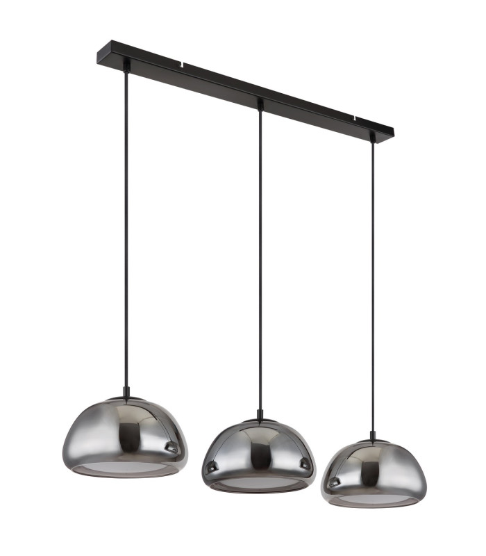 Jella Bar Pendant Ceiling Light Matt Black Smoke Glass Shade 3x E14-2