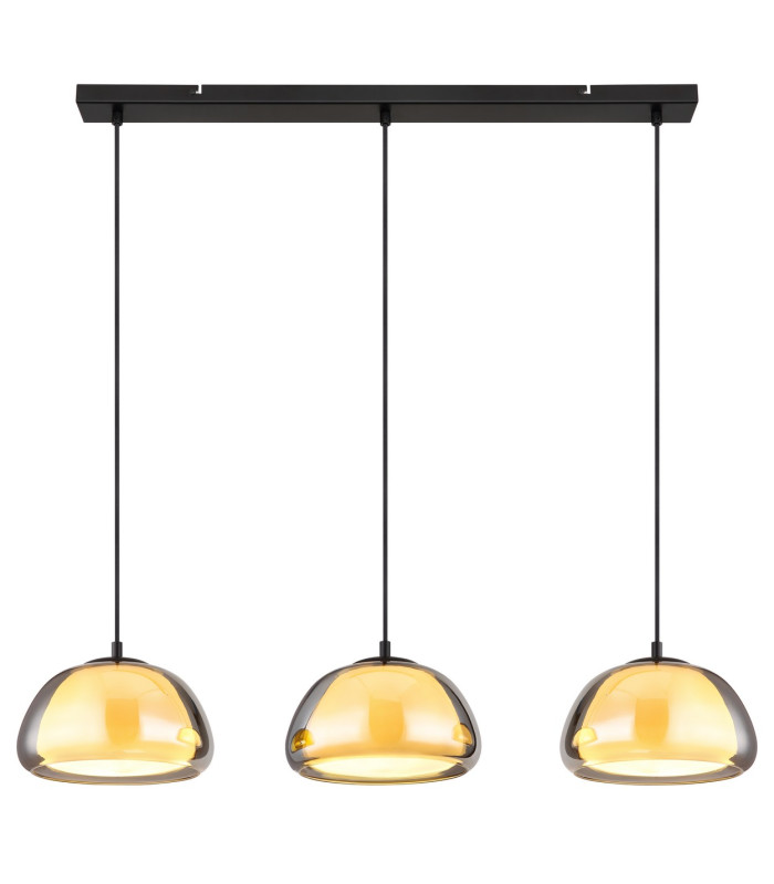 Jella Bar Pendant Ceiling Light Matt Black Smoke Glass Shade 3x E14-3