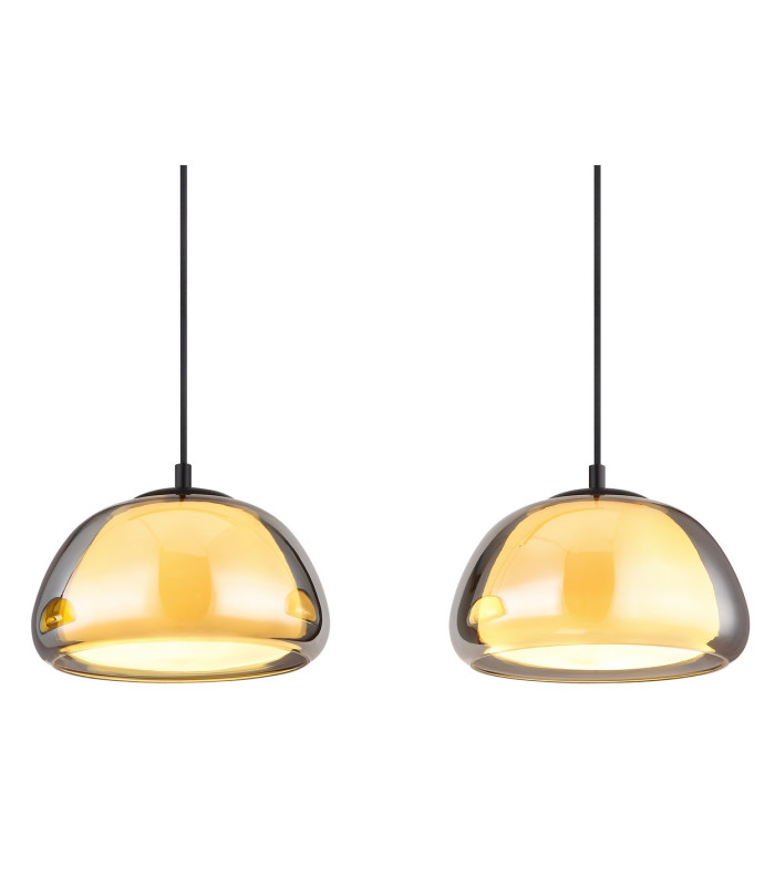 Jella Bar Pendant Ceiling Light Matt Black Smoke Glass Shade 3x E14-4