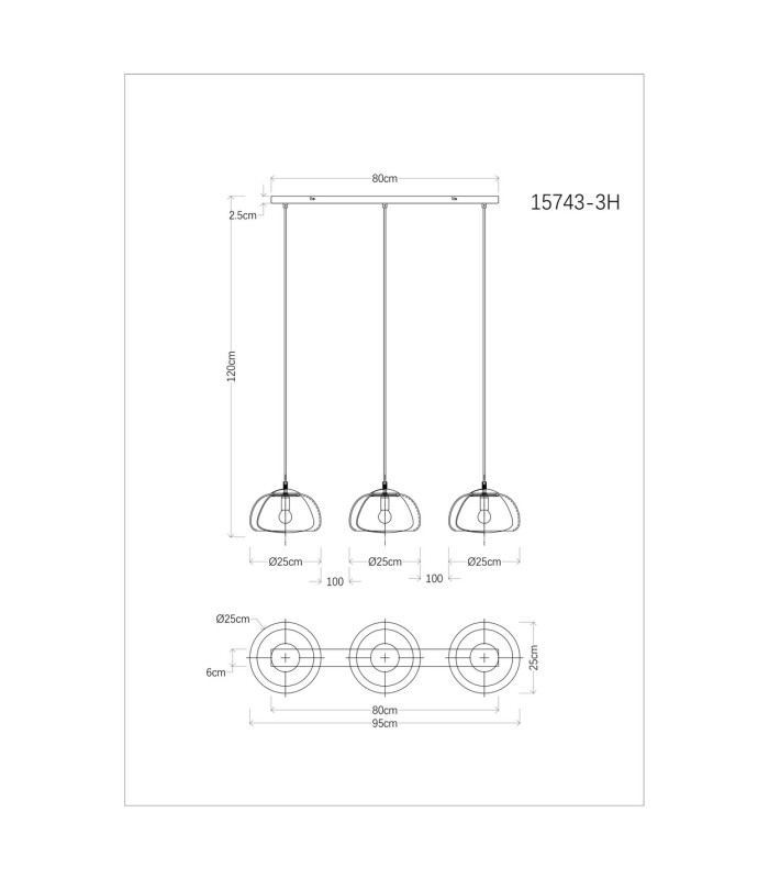 Jella Bar Pendant Ceiling Light Matt Black Smoke Glass Shade 3x E14-6