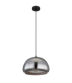 Jella Dome Pendant Ceiling Light Matt Black Smoke Glass Shade 1x E27-2