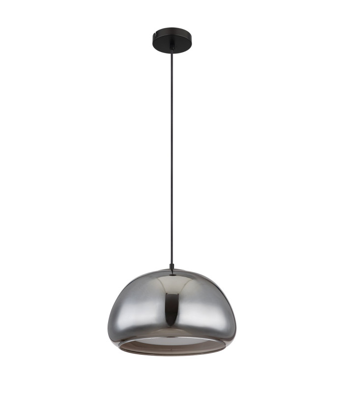 Jella Dome Pendant Ceiling Light Matt Black Smoke Glass Shade 1x E27-2